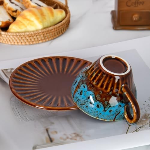 2 oz Espresso Cups and Saucers Set of 2, Ceramic Tea Cup for Latte