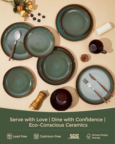 Pokini Ceramic Dinner Plates Set of 6, 10inch Salad, Dessert Plates