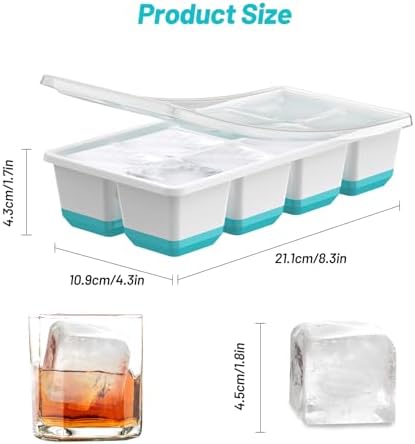 VEHHE Ice Cube Tray, 2 Pack Reusable Large Ice Cube Molds with Lid