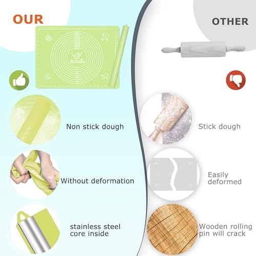 Rolling Pin Silicone Baking Pastry Mat Set, 15.7" x 24"