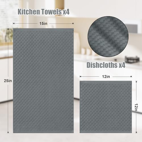 Homaxy 8 Pack 100% Cotton Kitchen Towels and Dishcloths Set, Dark Grey