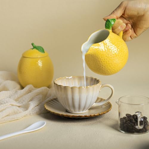 CHOOLD Ceramic Lemon Shape Creamer and Sugar Bowl Set, Cream Pitcher