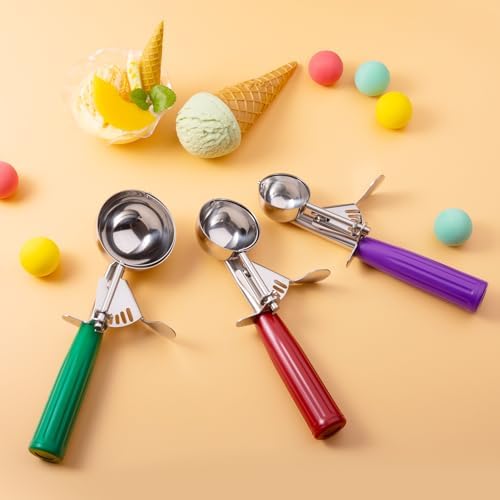Cookie Scoop Set of 3, Ice Cream Scoop with Trigger & Anti-Freeze Grip