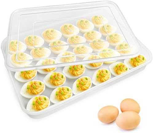 Covered Egg Holder for Refrigerator,30 Deviled Egg Tray with