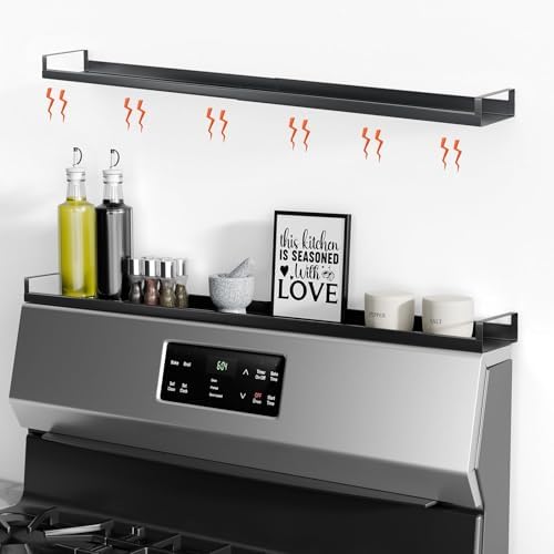 Bumusty 30" Adjustable Magnetic Stove Top Shelf, Matte Black