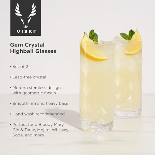 Viski Raye Gem Crystal Highball Tumblers Set of 2 - Premium Crystal