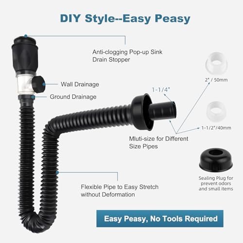 Bathroom Sink Drain Kit, Sink Drain Pipe with Hair Catcher Strainer