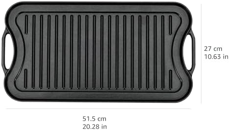 Amazon Basics Pre-Seasoned Cast Iron Reversible Rectangular Grill/Griddle with Even Heat Distribution, Black, 20 x 10.63 x 0.98 inch