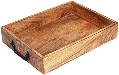Wooden Decorative Serving Tray with Metal Handles | Wood Trays for