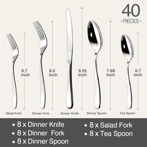 18/10 Silverware Set for 8, Heavy duty Stainless Steel Flatware Cutlery Set
