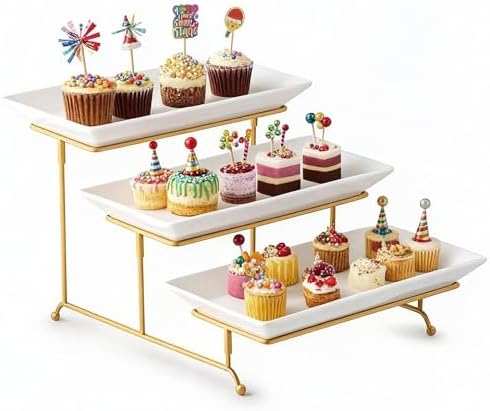 Gomakren 3 Tier Serving Stand, 14 Inch White Serving Platter with