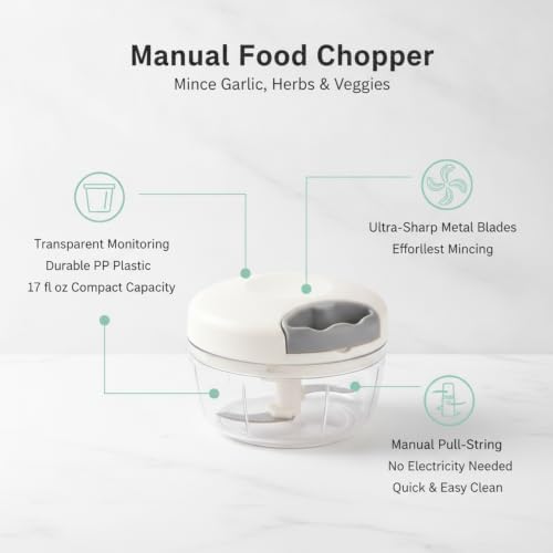 17 fl oz Manual Food Chopper, Pull-String Prep Tool for Garlic and