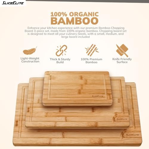 SliceElite 3 PCs Butcher Knife and Bamboo Cutting Board Set