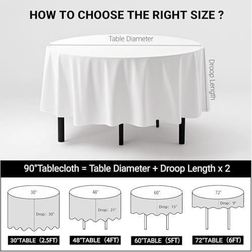 MRJ Round Tablecloth 90 Inch Washable Resistant Wrinkle Polyester