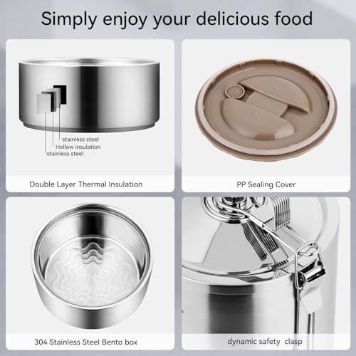 GOLDEN KEY 80oz Stainless Steel Stackable Lunch Box, Silver
