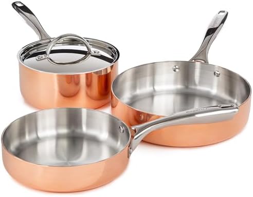 Berghoff Hammered Copper Cookware Set, Tri Ply Stainless Steel Pots &