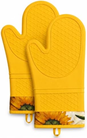 Silicone Oven Mitts, Cotton Lined, 13"
