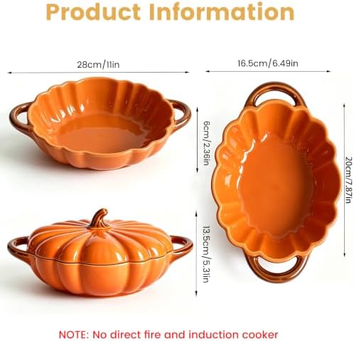 Pumpkin Casserole Dish with Lid, Orange, Oven Safe,8.3" x 2.4"