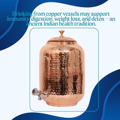 Hammered Pure Copper Water Dispenser Set – 5L Tank with 2 Glasses & 1