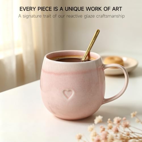 Stoneware Coffee Mugs Set of 4, 12oz Hand-Painted Coffee Cups with