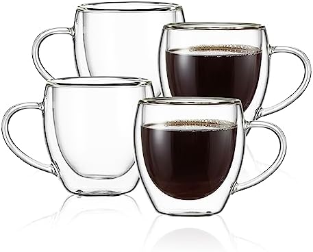 CNGLASS 5oz Espresso Mugs (Set of 4),Double Wall Insulated Glass