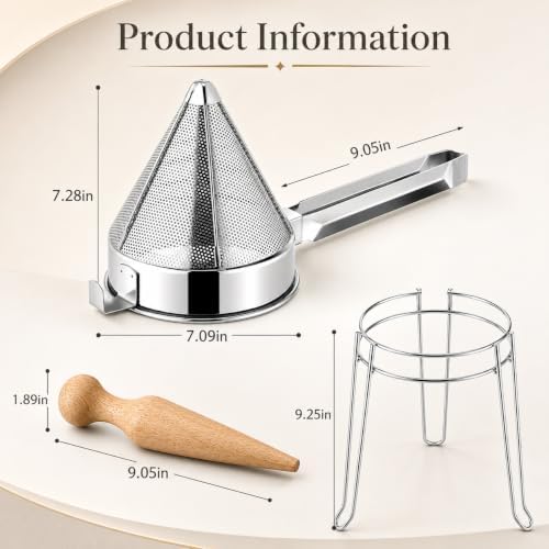 Chinois Strainer Set with Stand & Pestle, China Cap Strainer for