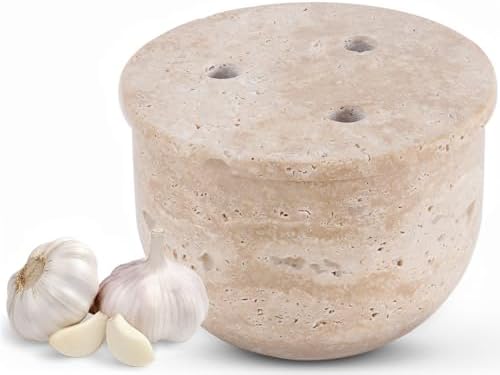 Radicaln Travertine Garlic Keeper with Lid 4.5" Garlic Holder for