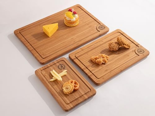 Carbonized Bamboo Cutting Board Set of 3 - Premium Wood Grain, Extra