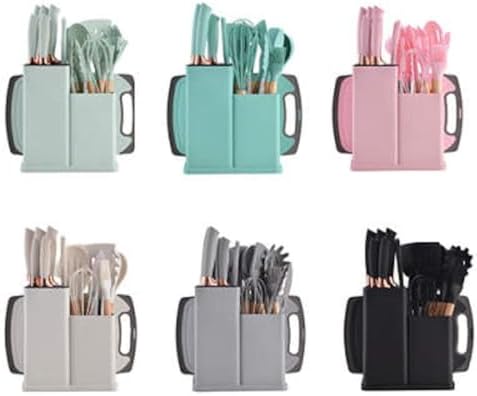 19-Piece Kitchen Utensil and Knife Block Set, White