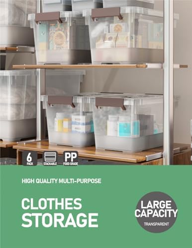 WYT 6 Pack 17qt Clear Plastic Storage Bin with Lid and Latching