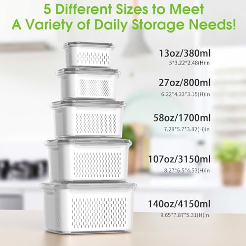 BOICHU Fruit Storage Containers with Colander, Vent, Handle Lids