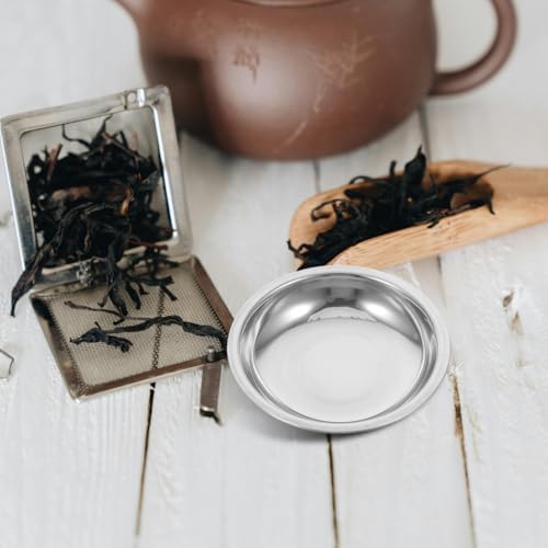 PRETYZOOM Tea Bag Holder Dish Set of 6 Stainless Steel Round Saucer