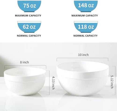 Ceramic Large Mixing Bowls for Kitchen, Set of 2 Big Serving Bowls for