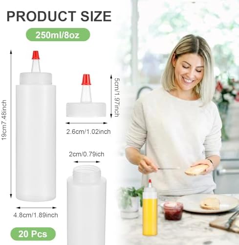 20 Pcs 8 OZ Squeeze Bottles, Condiment Squeeze Bottle, Plastic Squeeze