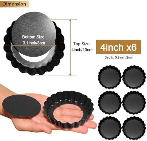 6 Pack Mini Tart Pans 4 Inch with Removable Bottom Round Non-stick