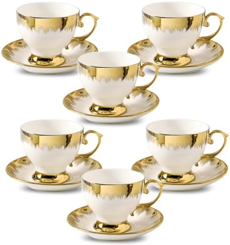 LETAOTAO Tea Cups and Saucers Set of 6, 7 oz Turkish Coffee Cup set