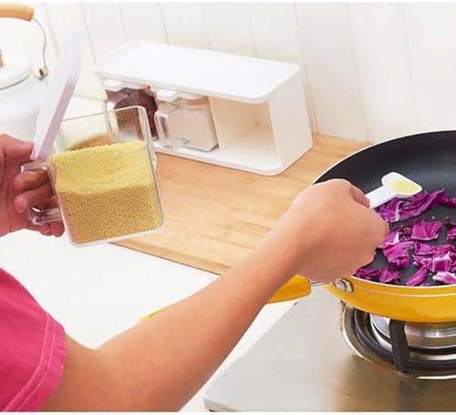 Hedume 2 Pack 3 Grids Clear Seasoning Box with Handle and Spoon