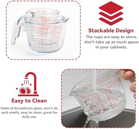 6 Pieces Glass Measuring Cups Set, 1-Cup, 2-Cup, 4-Cup with Lids