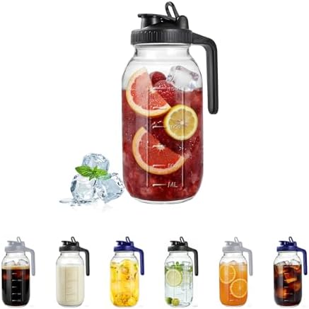 64oz Glass Mason Jar Pitcher with Lid, 2qt Breast Milk Pitcher with