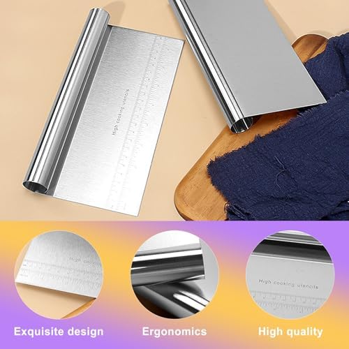 2 Pack Stainless Steel Dough Cutter Scraper Set - Bench Scraper &