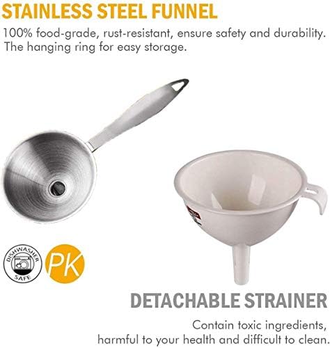 Small Funnels for Filling Bottles, 3 Pcs Stainless Steel Kitchen