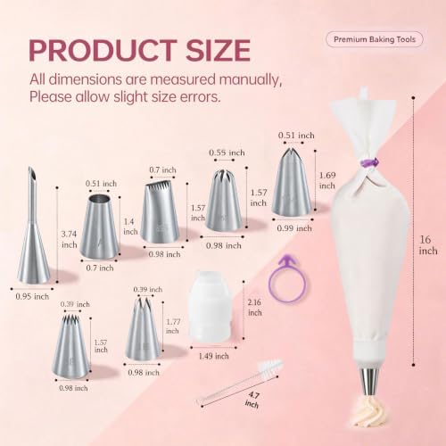 Reusable Piping Bags and Tips Set, 2pcs 16 inch Cotton Pastry Bags and
