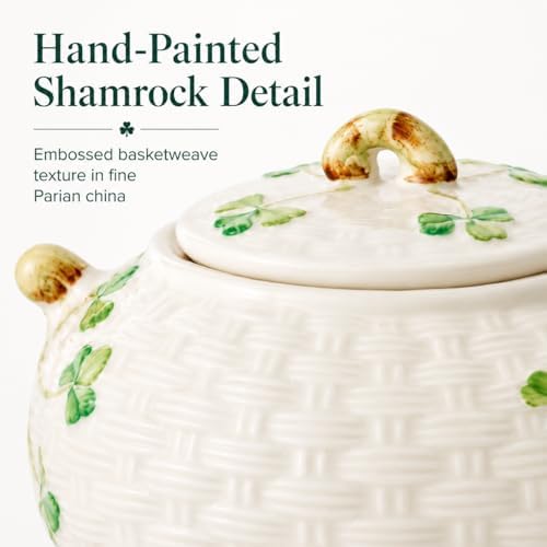 Belleek Classic Shamrock Sugar Bowl | 4in Parian China | Made in