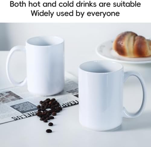 15 OZ Coffee Mugs, Classic Blank Ceramic Cup with Large Handle for Tea