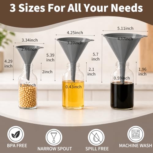 Plastic Kitchen Funnel Set of 3, Food Grade Funnels for Kitchen Use
