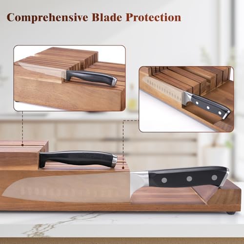 Acacia Wood In-Drawer Knife Block Without Knives
