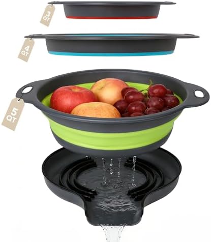 Collapsible Colander Set of 3 with Kitchen Counter Self-draining Base