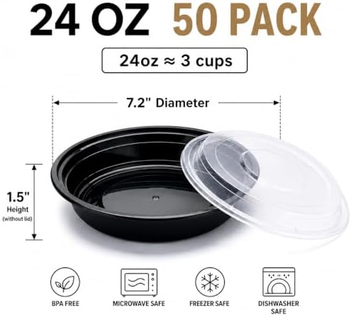 Glotoch Reusable Round Meal Prep Containers Bowls with Lids, 24 oz