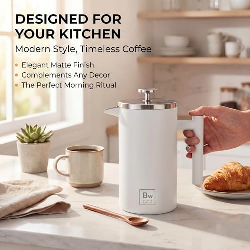 Barista Warrior French Press, White Stainless Steel