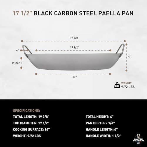 Matfer Bourgeat Black Carbon Steel Paella Pan, 17 1/2"